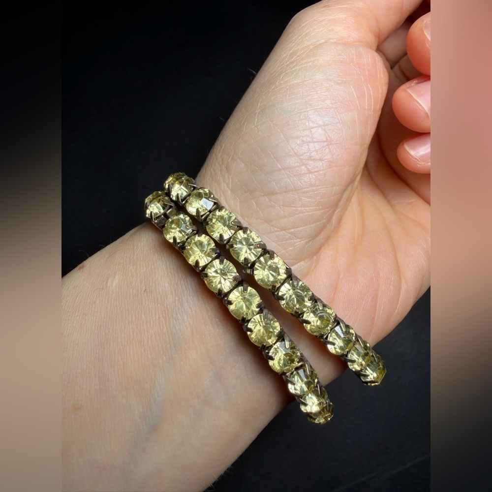 Vintage Yellow Crystal Stretch Bangle Bracelets Set of 2